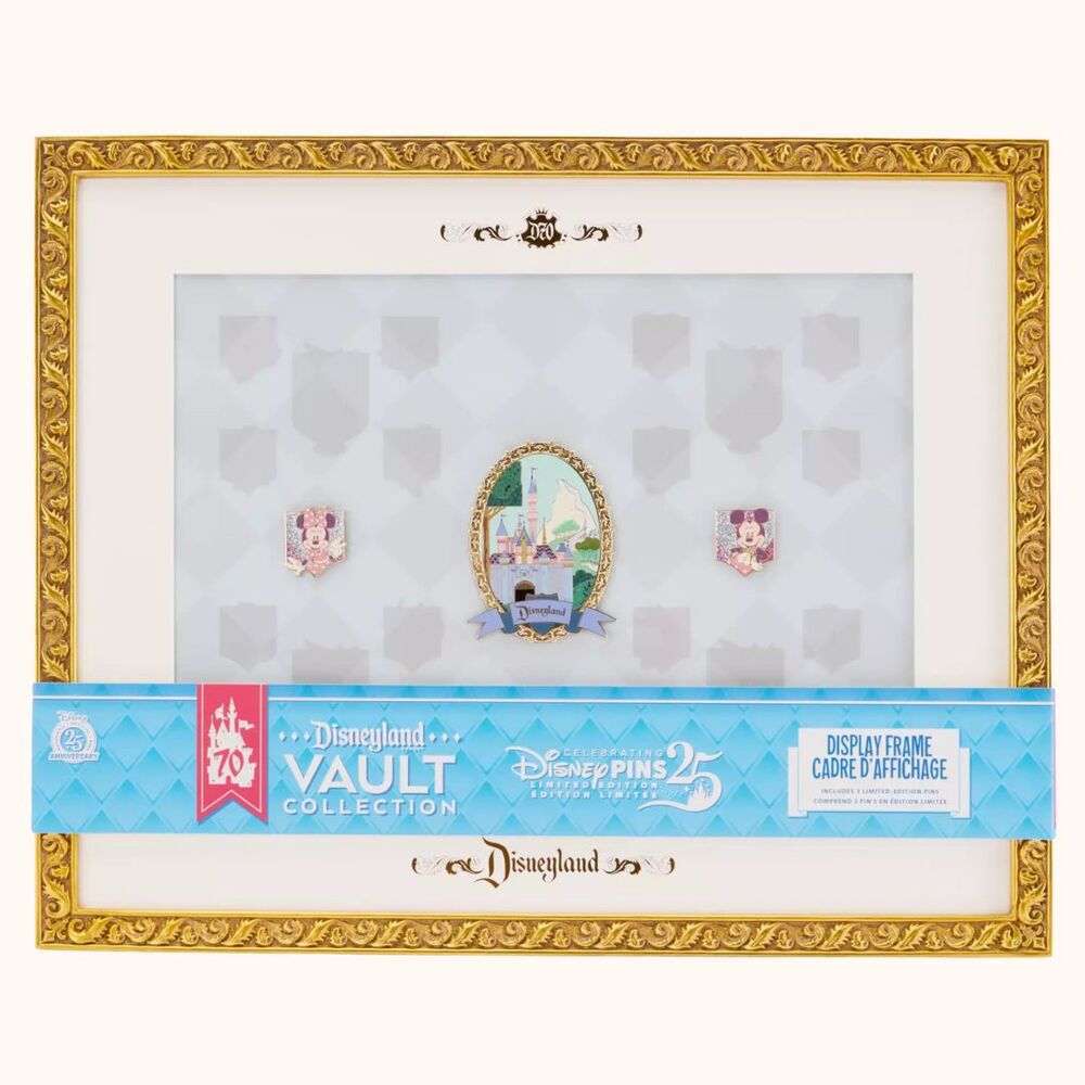 Disneyland 70th Anniversary Vault Collection Pin Display Frame w 3 Pins LE - NEW